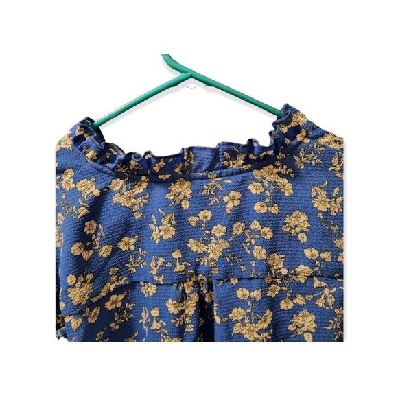W5 Anthropologie Long Sleeve XL Ruffle Blue Floral Peasant Blouse - Picture 9 of 13